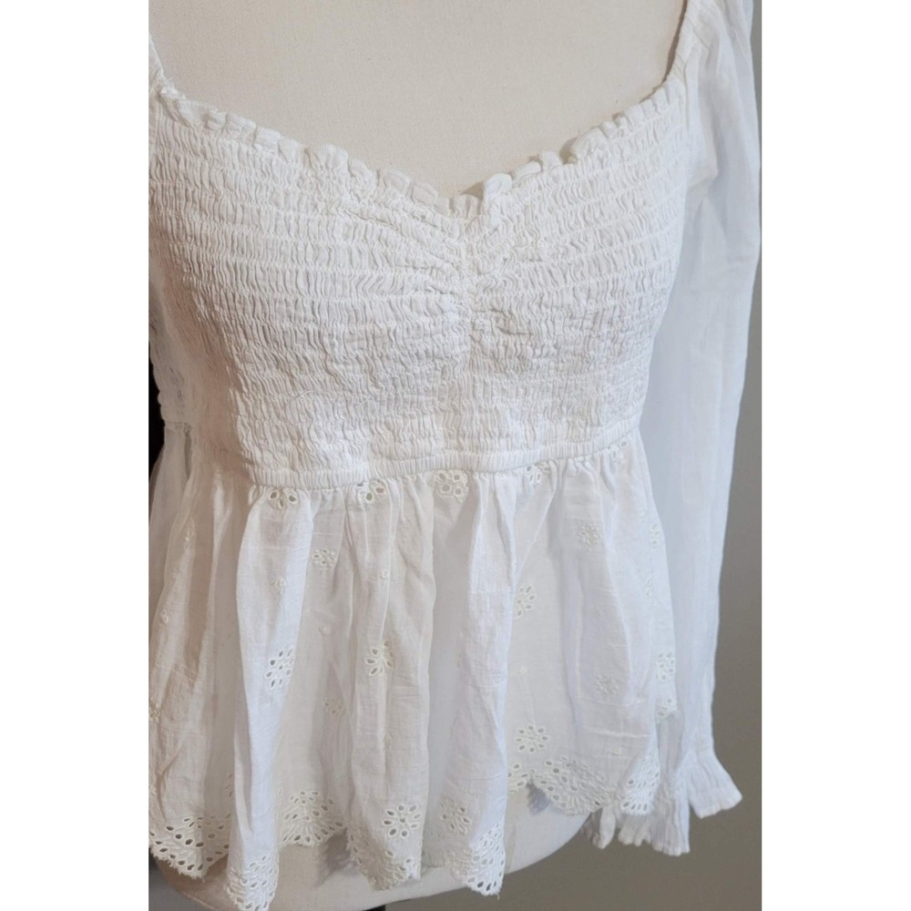 White Smocked Peplum Long-Sleeve Top - Picture 4 of 8